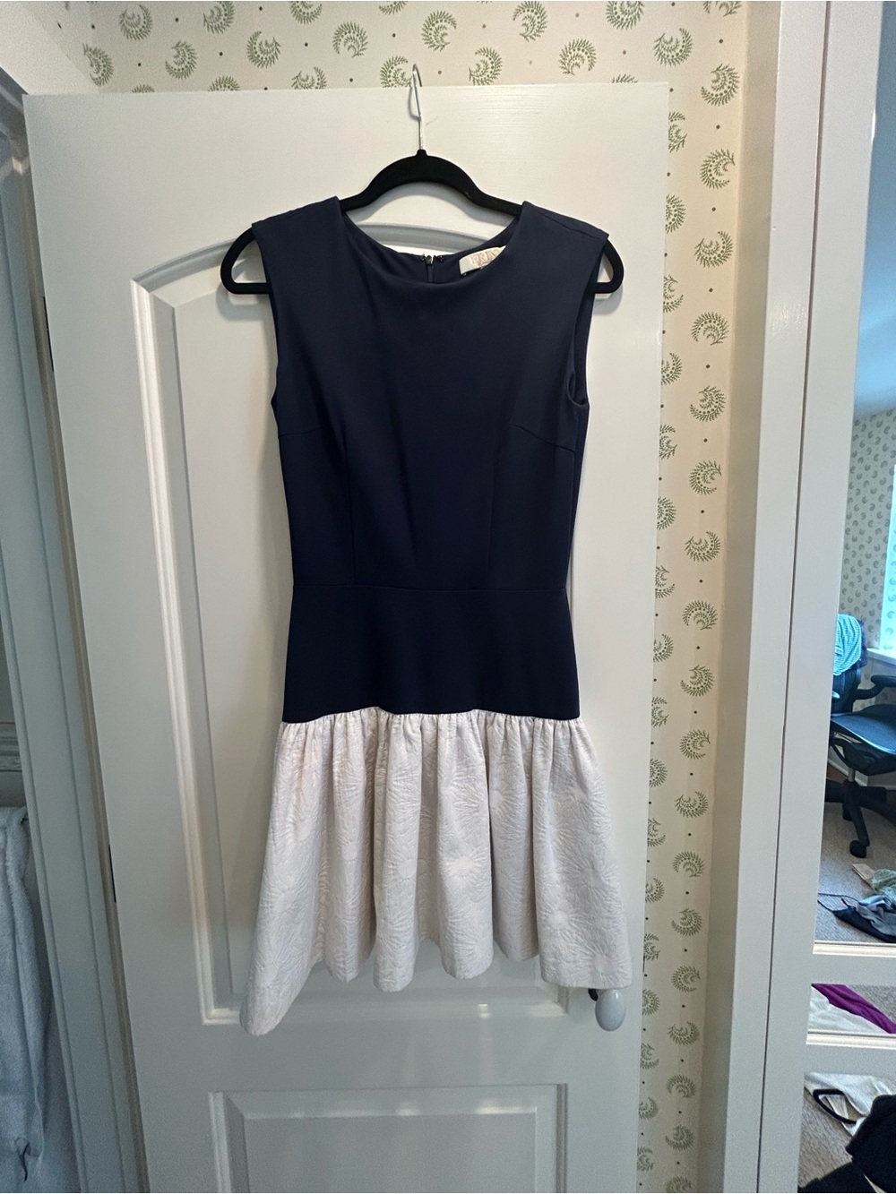 ERIN by Erin Fetherston Navy and White Sleeveless Drop-Waist Dress
